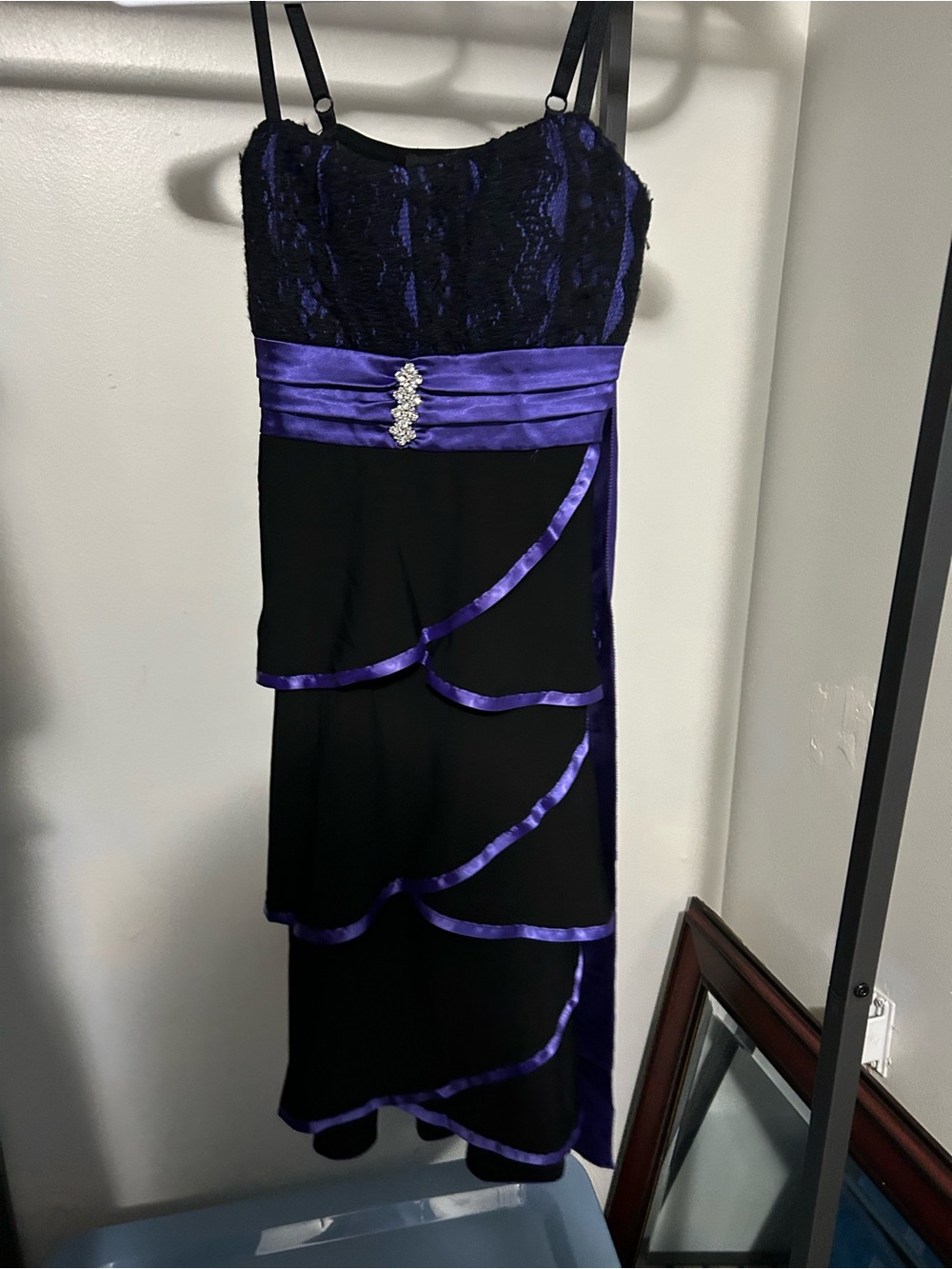 Deb Black and Purple Lace-Trim Midi Dress